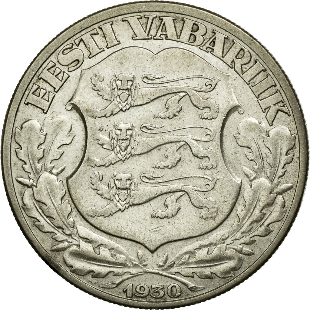 Moeda, Estónia, 2 Krooni, 1930, AU(50-53), Prata, KM:20