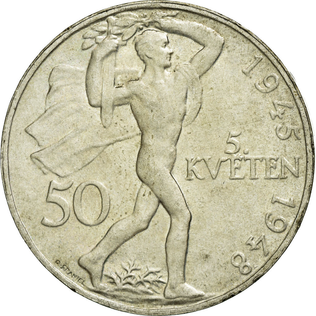 Coin, Czechoslovakia, 50 Korun, 1948, EF(40-45), Silver, KM:25