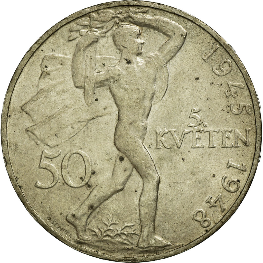 Coin, Czechoslovakia, 50 Korun, 1948, EF(40-45), Silver, KM:25