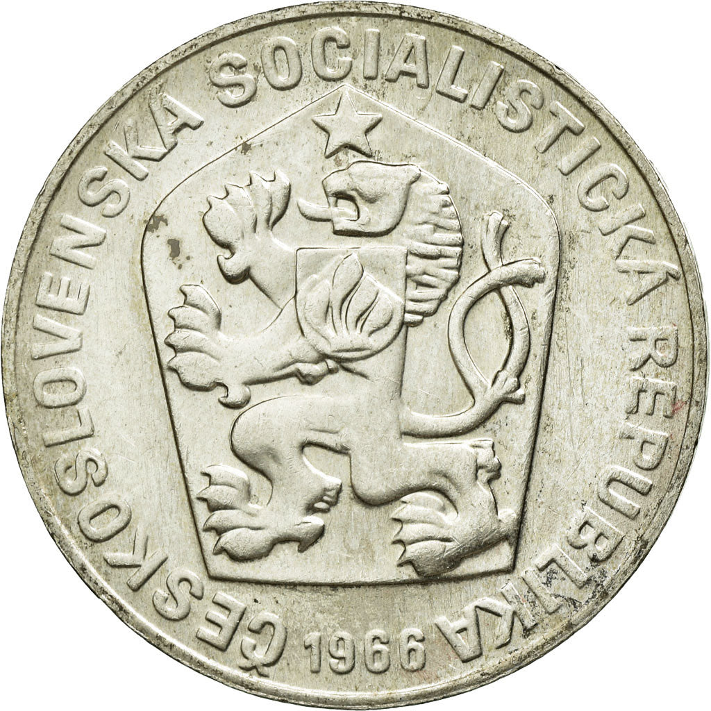 Moeda, Checoslováquia, 10 Korun, 1966, EF(40-45), Prata, KM:61