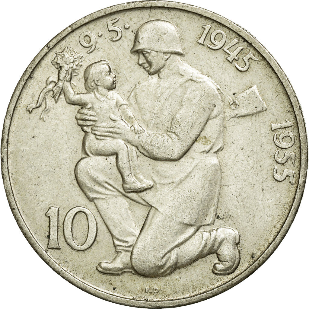 Coin, Czechoslovakia, 10 Korun, 1955, EF(40-45), Silver, KM:42