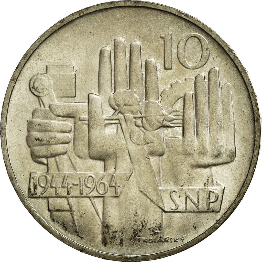 Coin, Czechoslovakia, 10 Korun, 1964, EF(40-45), Silver, KM:56