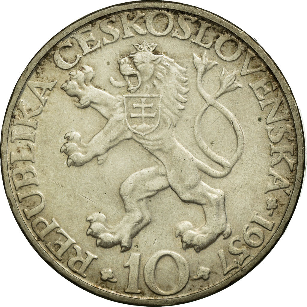 Coin, Czechoslovakia, 10 Korun, 1957, EF(40-45), Silver, KM:47.1