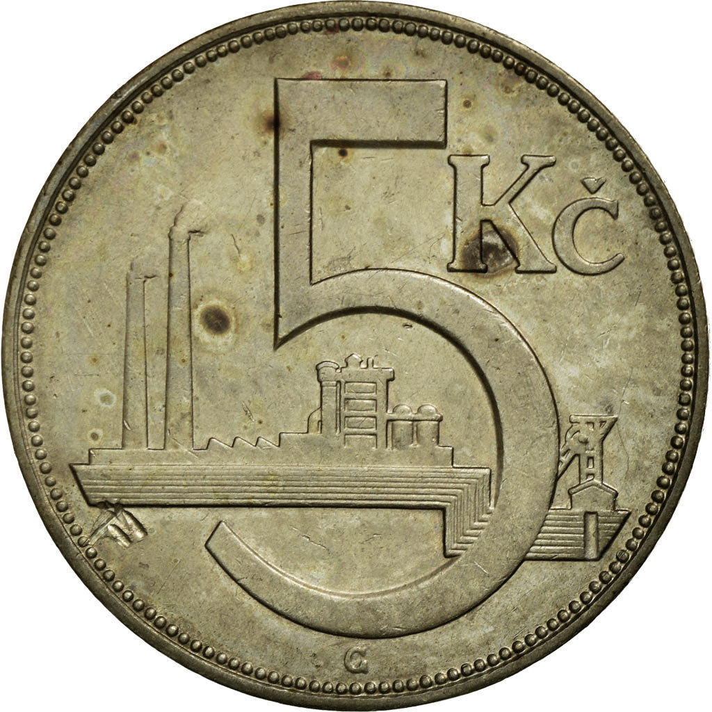 Coin, Czechoslovakia, 5 Korun, 1925, VF(20-25), Copper-nickel, KM:10