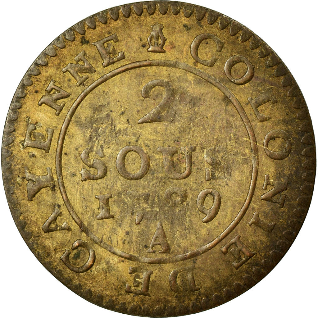 Moneda, GUAYANA FRANCESA, 2 Sous, 1789, Paris, BC+, Vellón, KM:1