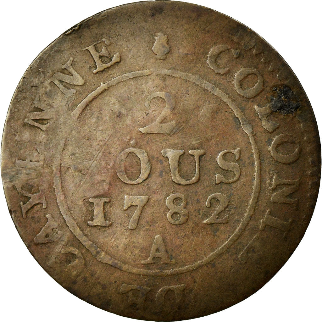Coin, FRENCH GUIANA, 2 Sous, 1782, Paris, VF(20-25), Billon, KM:1