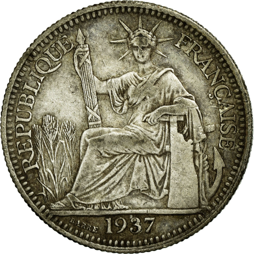 Coin, FRENCH INDO-CHINA, 10 Cents, 1937, Paris, VF(20-25), Silver, KM:16.2