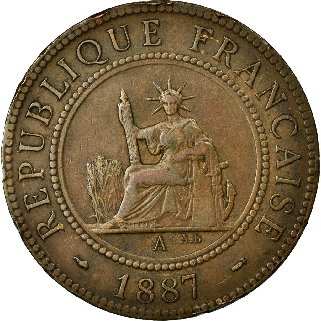 Coin, FRENCH INDO-CHINA, Cent, 1887, Paris, VF(30-35), Bronze, KM:1