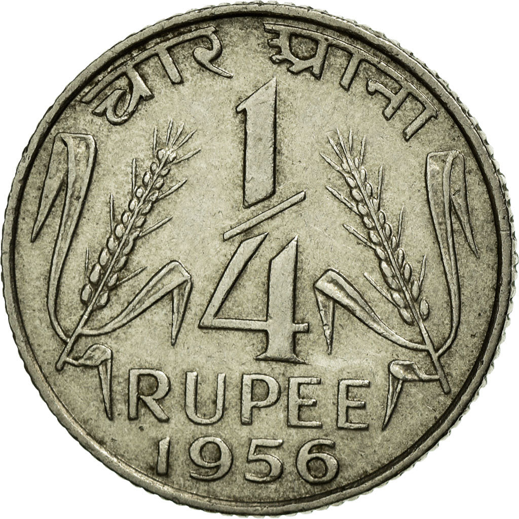 Coin, INDIA-REPUBLIC, 1/4 Rupee, 1956, Calcutta, EF(40-45), Nickel, KM:5.3