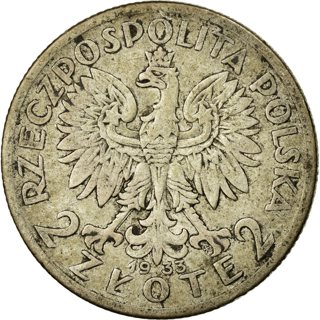 Coin, Poland, 2 Zlote, 1933, Warsaw, VG(8-10), Silver, KM:20