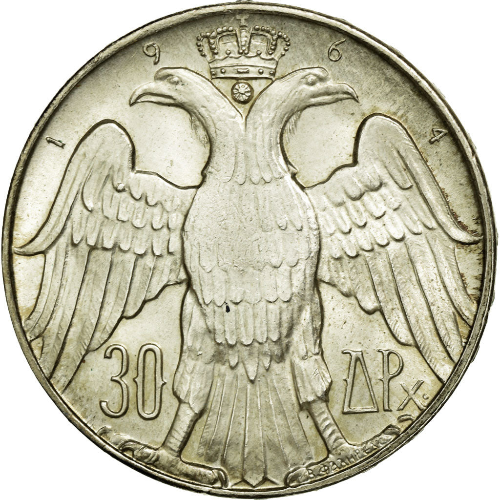 Coin, Greece, Constantine II, 30 Drachmai, 1964, EF(40-45), Silver, KM:87