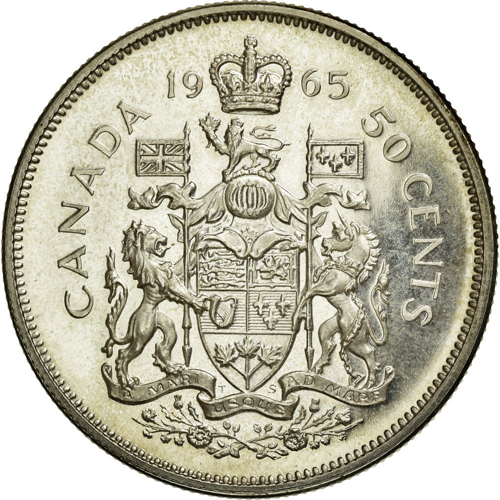 Coin, Canada, Elizabeth II, 50 Cents, 1965, Royal Canadian Mint, Ottawa