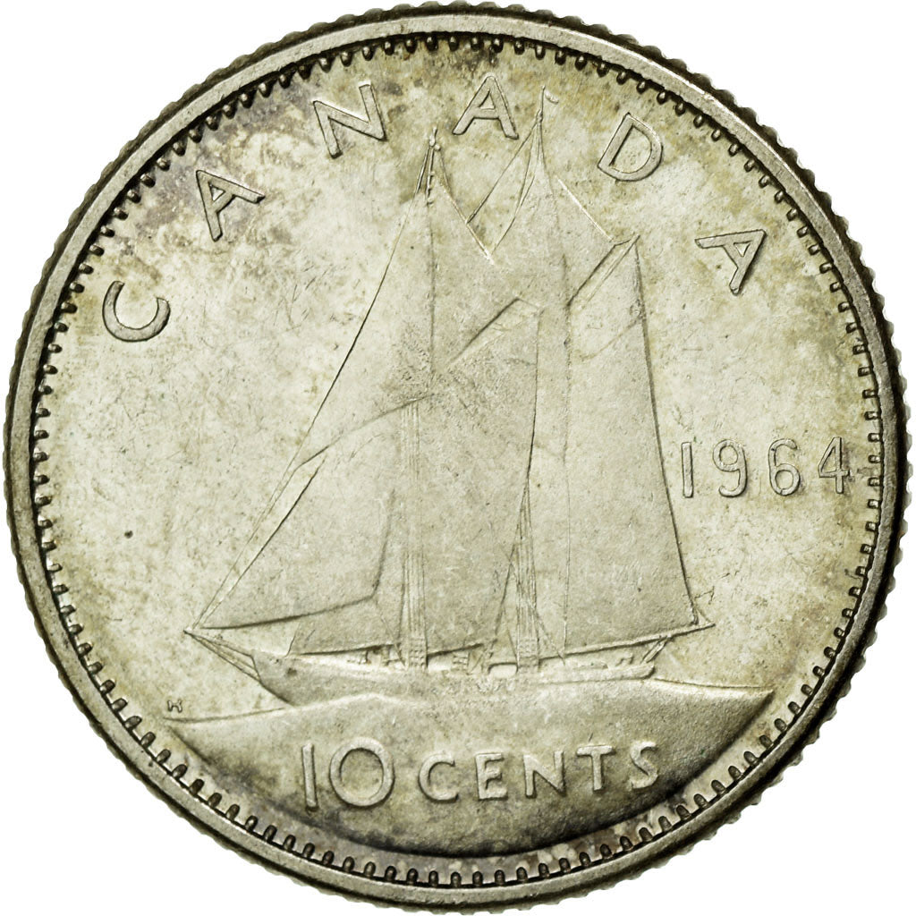Moeda, Canadá, Elizabeth II, 10 Cents, 1964, Royal Canadian Mint, Ottawa
