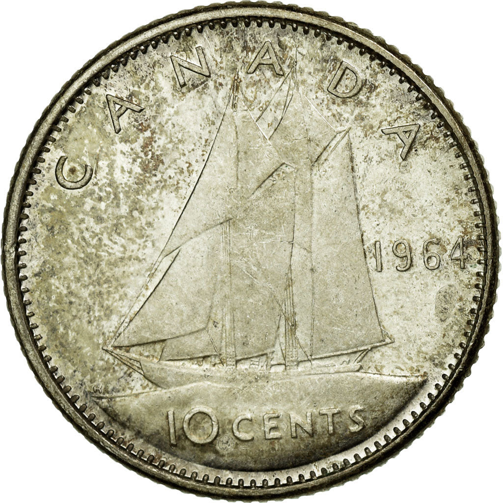 Moeda, Canadá, Elizabeth II, 10 Cents, 1964, Royal Canadian Mint, Ottawa