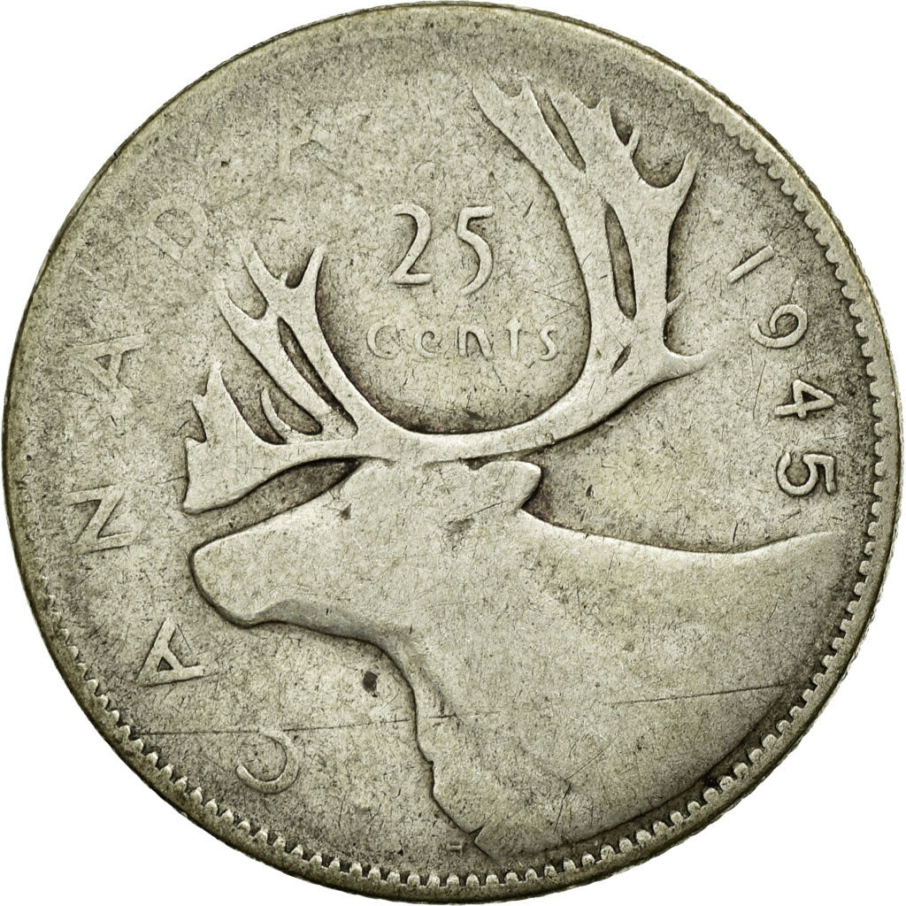 Moeda, Canadá, George VI, 25 Cents, 1945, Royal Canadian Mint, Ottawa