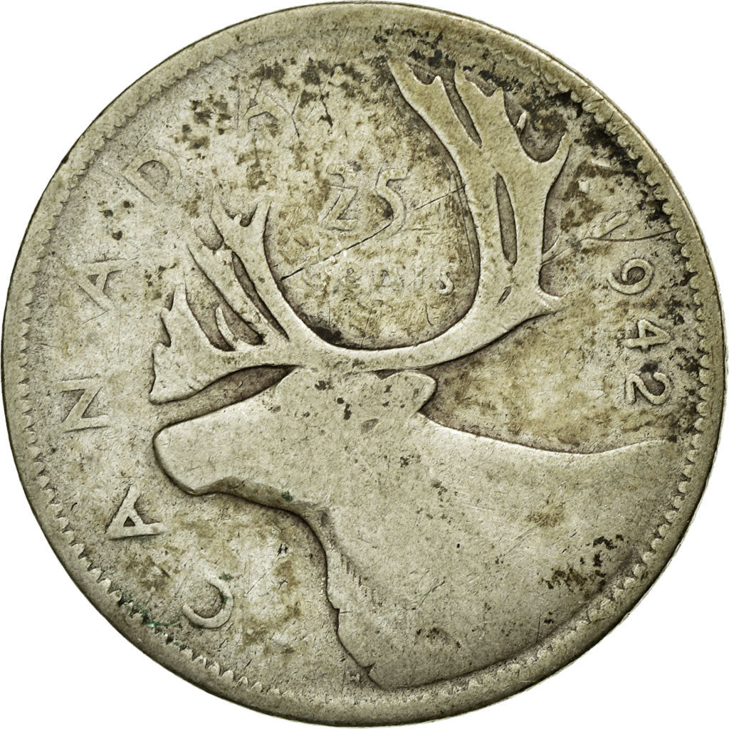 Monnaie, Canada, George VI, 25 Cents, 1942, Royal Canadian Mint, Ottawa, B+