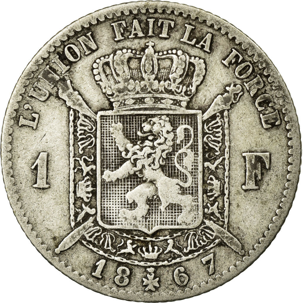 Coin, Belgium, Leopold II, Franc, 1867, VF(30-35), Silver, KM:28.1