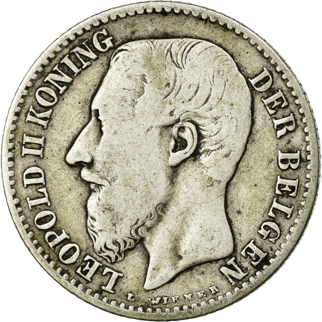 Moneda, Bélgica, Leopold II, Franc, 1887, BC, Plata, KM:29.1