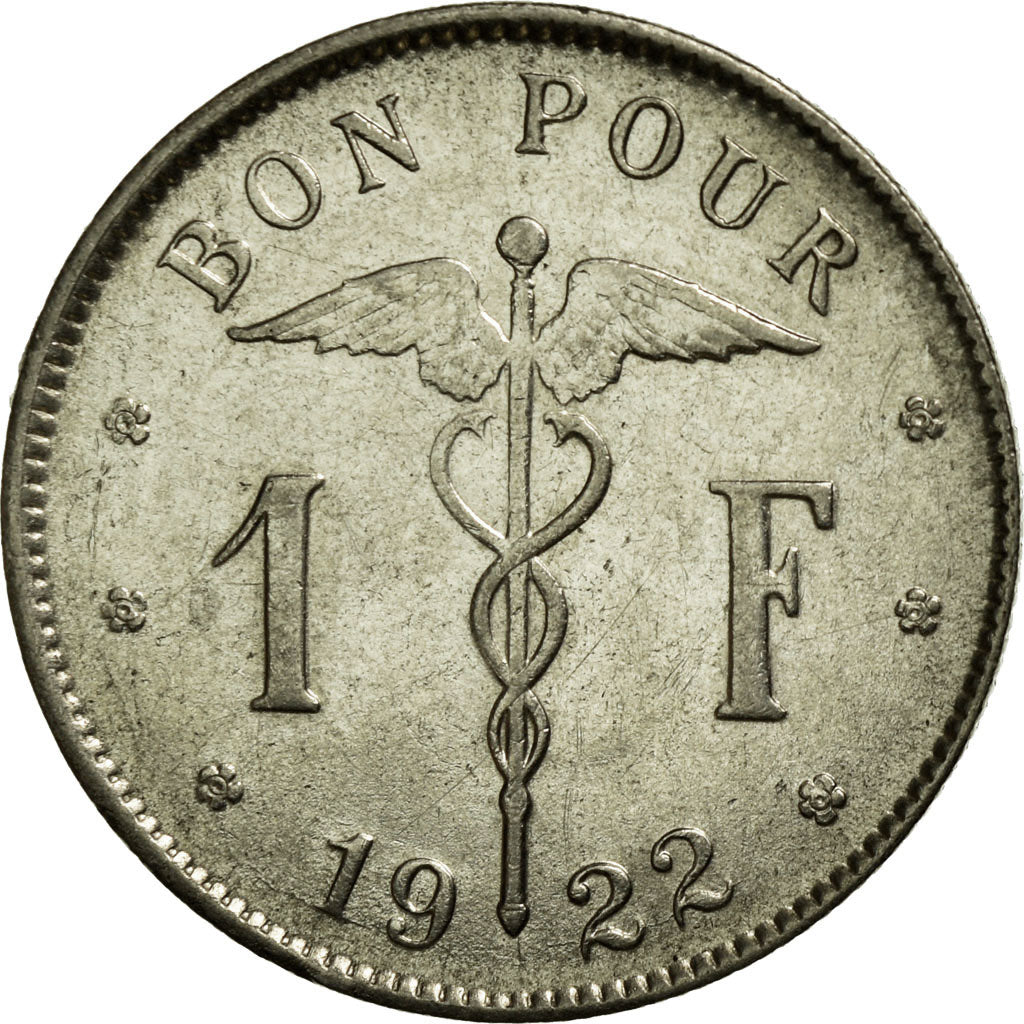 Coin, Belgium, Franc, 1922, AU(55-58), Nickel, KM:89