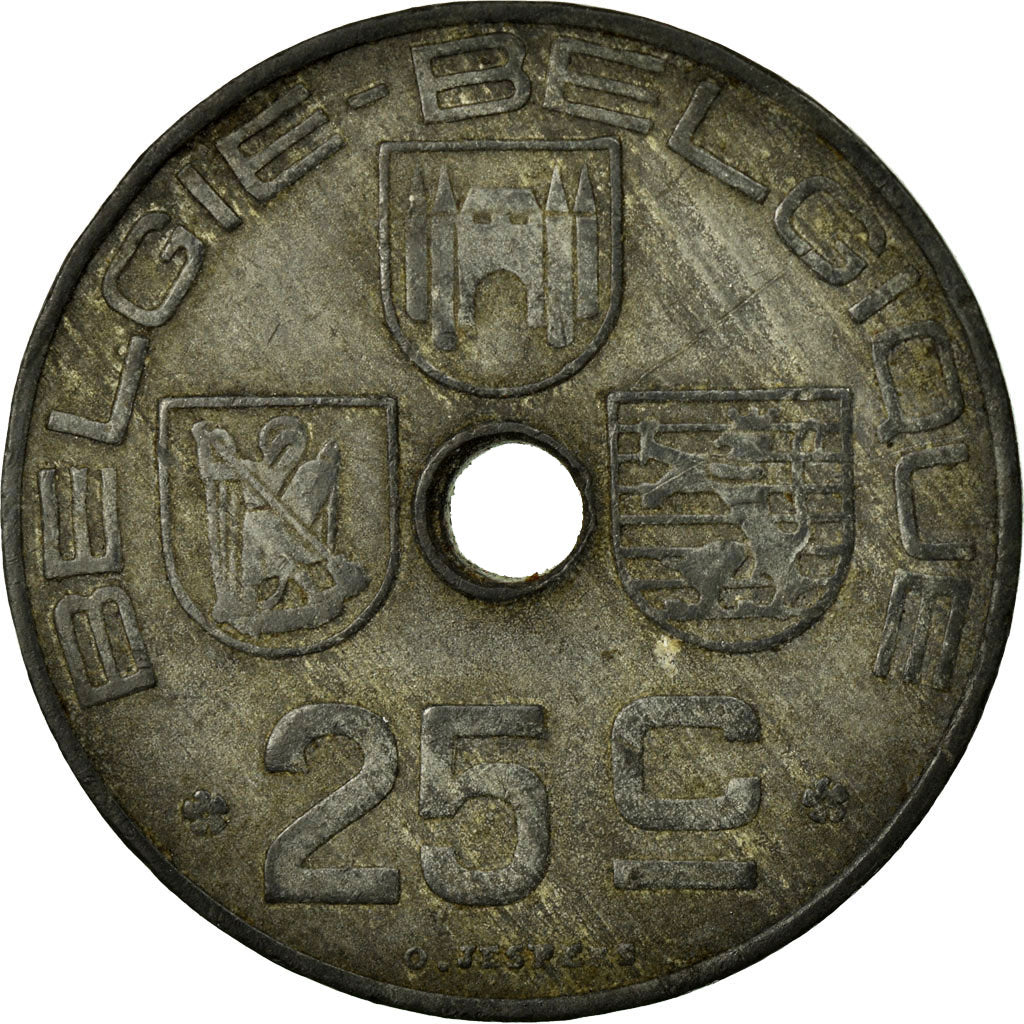 Coin, Belgium, 25 Centimes, 1945, EF(40-45), Zinc, KM:132