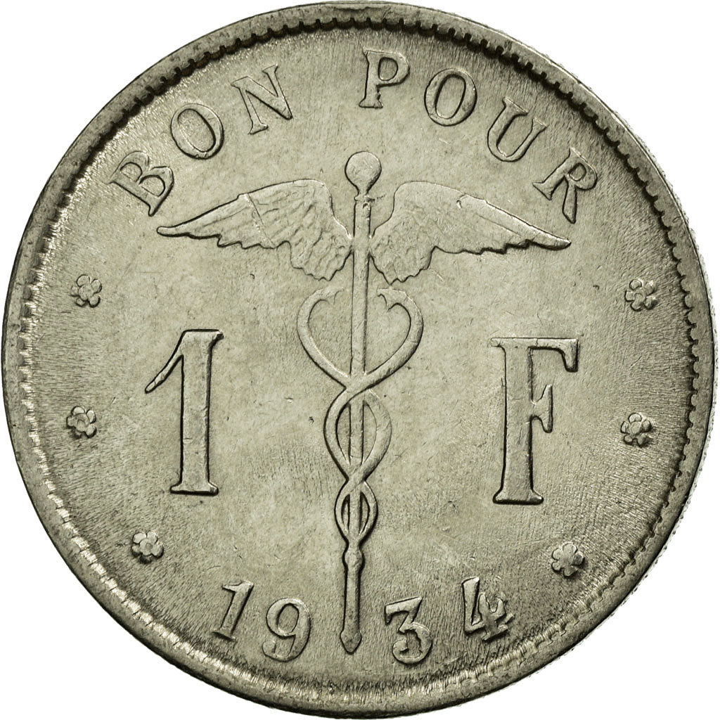 Coin, Belgium, Franc, 1934, AU(55-58), Nickel, KM:89