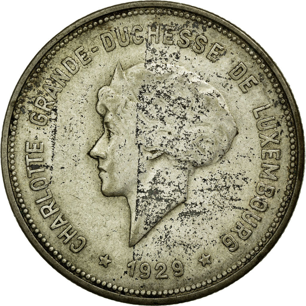 Coin, Luxembourg, Charlotte, 5 Francs, 1929, VF(20-25), Silver, KM:38