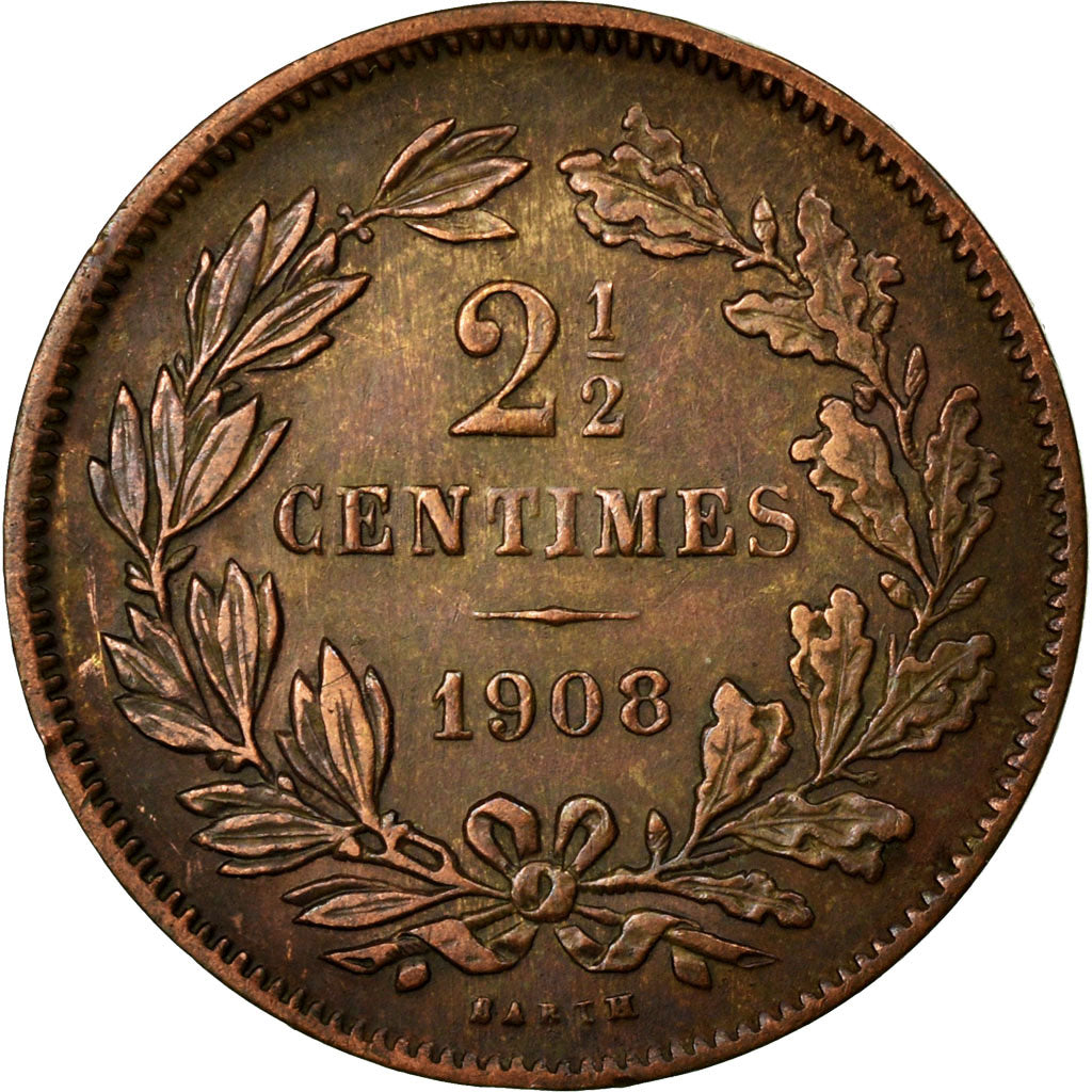 Coin, Luxembourg, William III, 2-1/2 Centimes, 1908, Utrecht, EF(40-45), Bronze