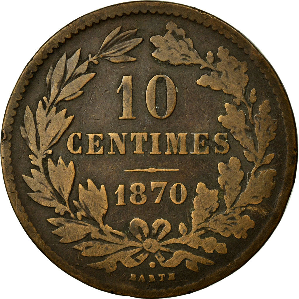 Coin, Luxembourg, William III, 10 Centimes, 1870, Utrecht, VF(30-35), Bronze