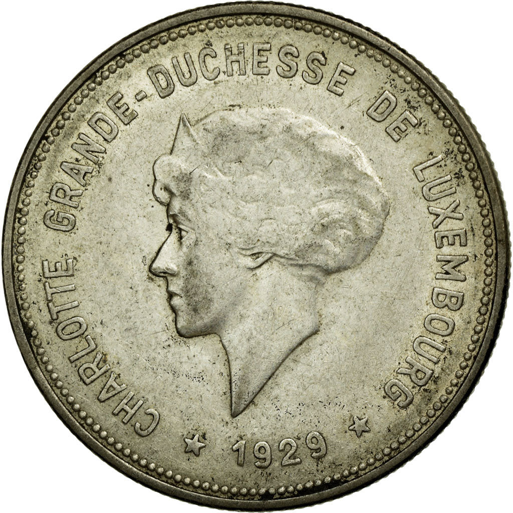 Coin, Luxembourg, Charlotte, 5 Francs, 1929, EF(40-45), Silver, KM:38