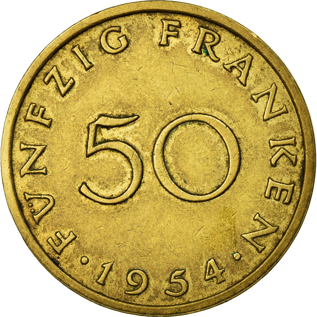 Moeda, SARRE, 50 Franken, 1954, Paris, EF(40-45), Alumínio-Bronze, KM:3