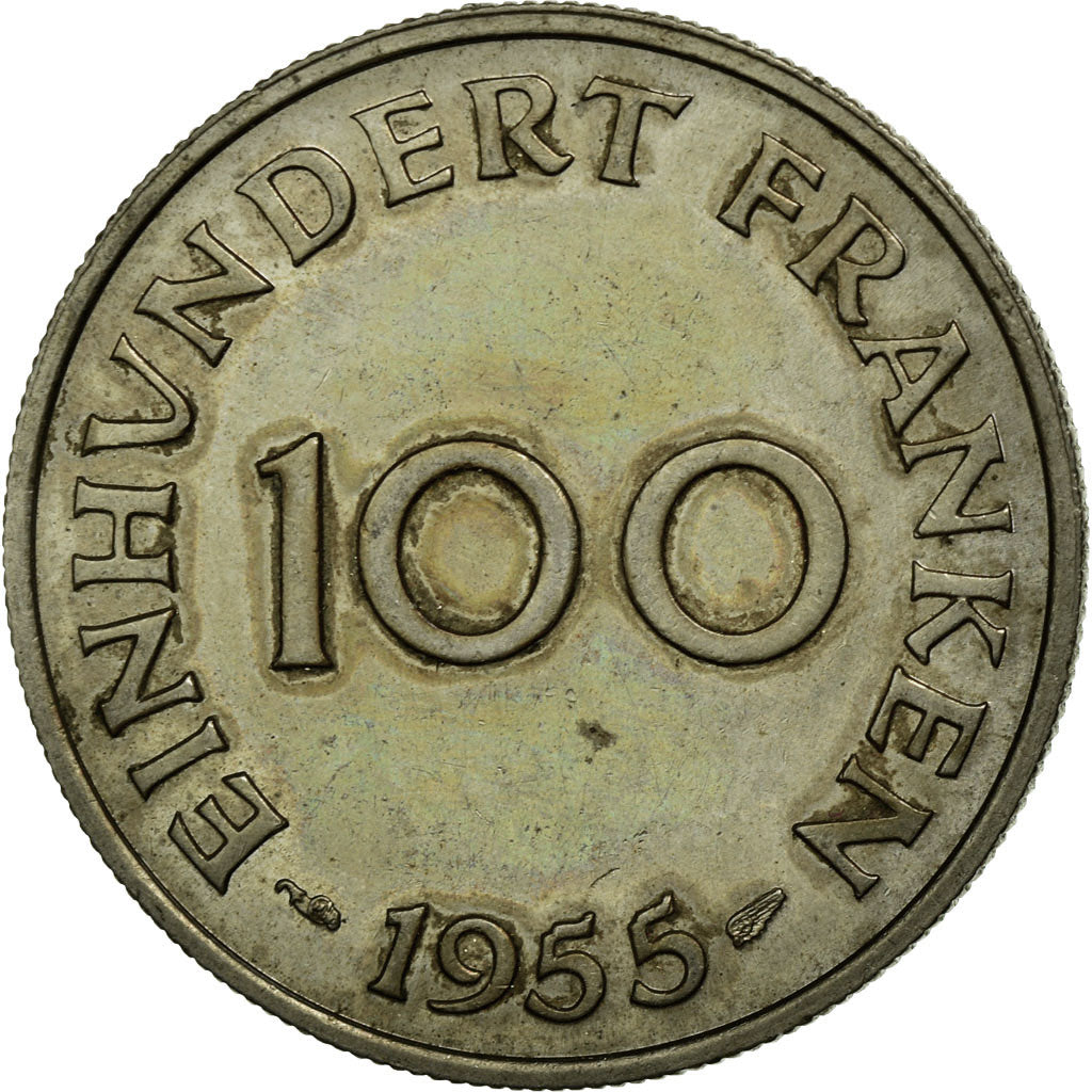 Coin, SAARLAND, 100 Franken, 1955, Paris, VF(30-35), Copper-nickel, KM:4