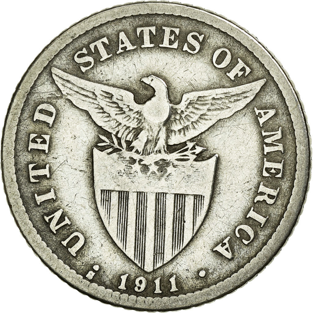 Coin, Philippines, 20 Centavos, 1911, VF(20-25), Silver, KM:170