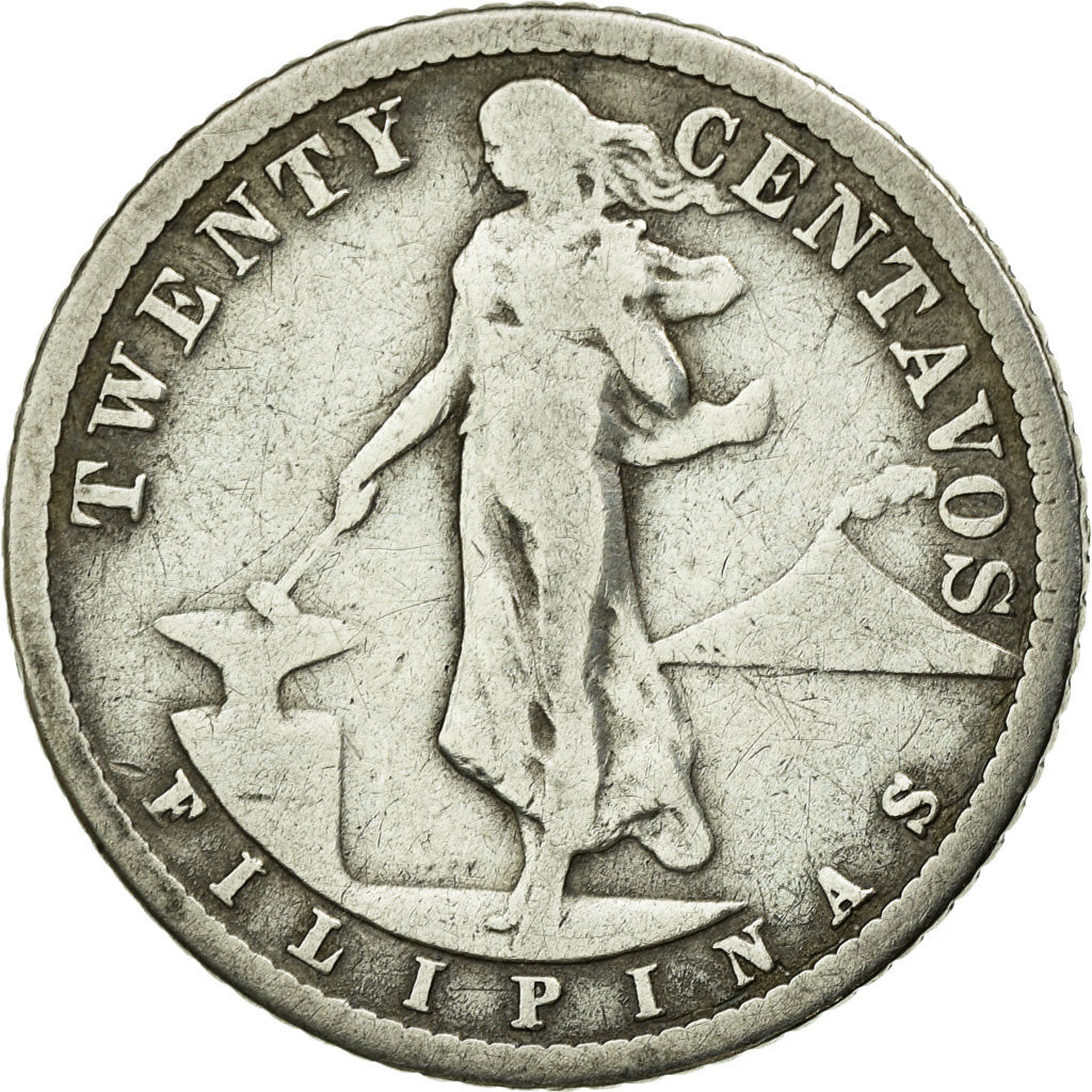Coin, Philippines, 20 Centavos, 1911, VF(20-25), Silver, KM:170