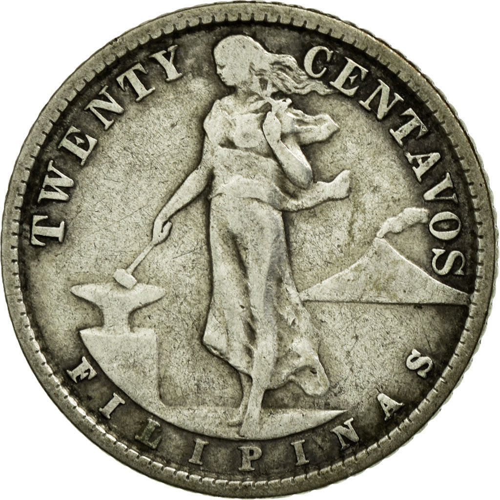 Coin, Philippines, 20 Centavos, 1921, VF(30-35), Silver, KM:170