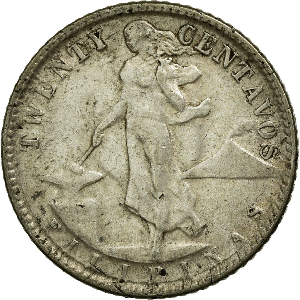 Moeda, Filipinas, 20 Centavos, 1945, EF(40-45), Prata, KM:182