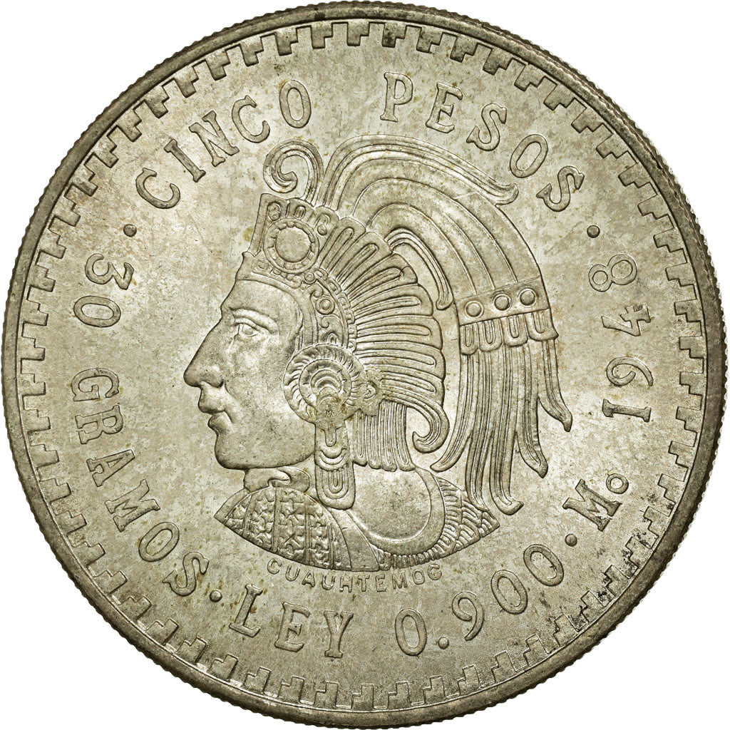 Coin, Mexico, 5 Pesos, 1948, Mexico City, EF(40-45), Silver, KM:465