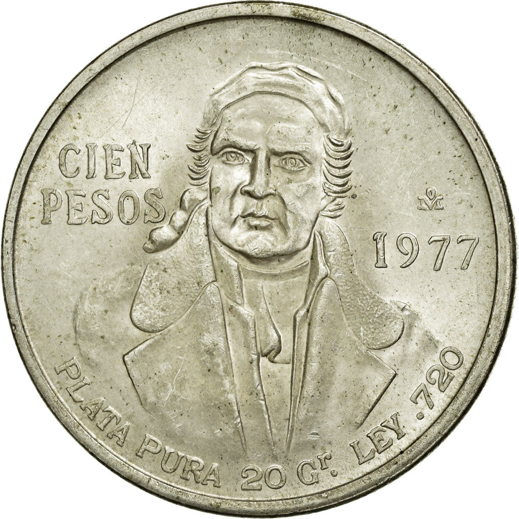 Moneda, México, 100 Pesos, 1977, Mexico City, MBC, Plata, KM:483.1