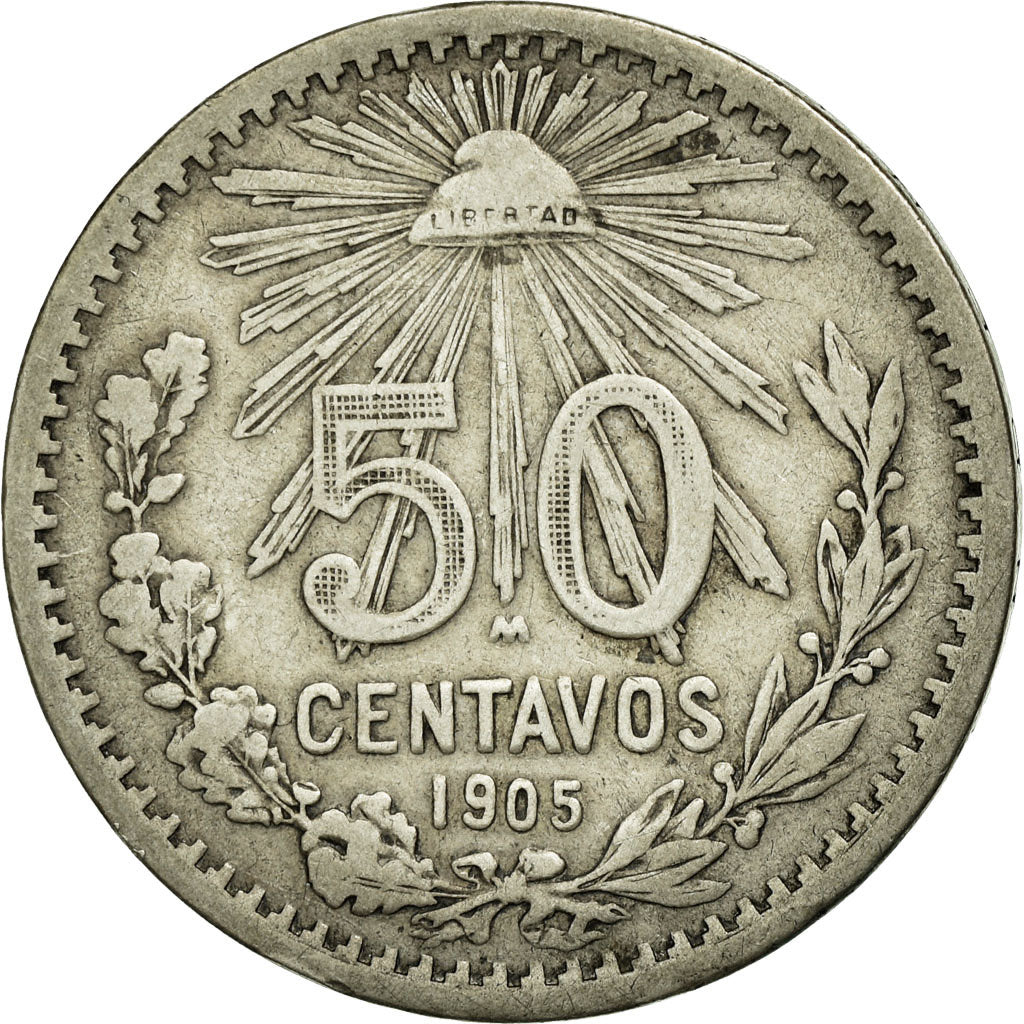 Moneda, México, 50 Centavos, 1905, Mexico City, MBC, Plata, KM:445