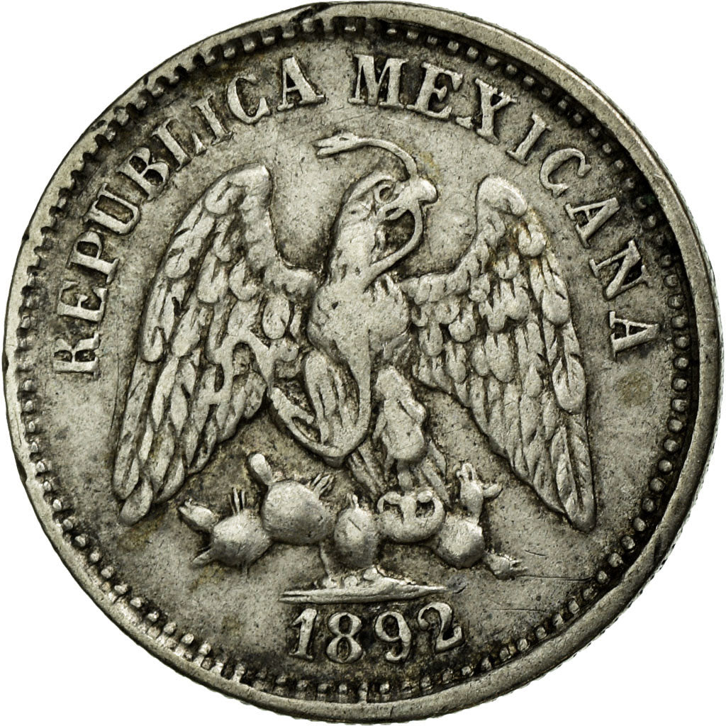 Coin, Mexico, 5 Centavos, 1892, Zacatecas, EF(40-45), Silver, KM:398.10