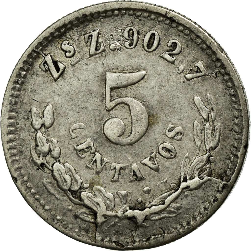 Coin, Mexico, 5 Centavos, 1892, Zacatecas, EF(40-45), Silver, KM:398.10