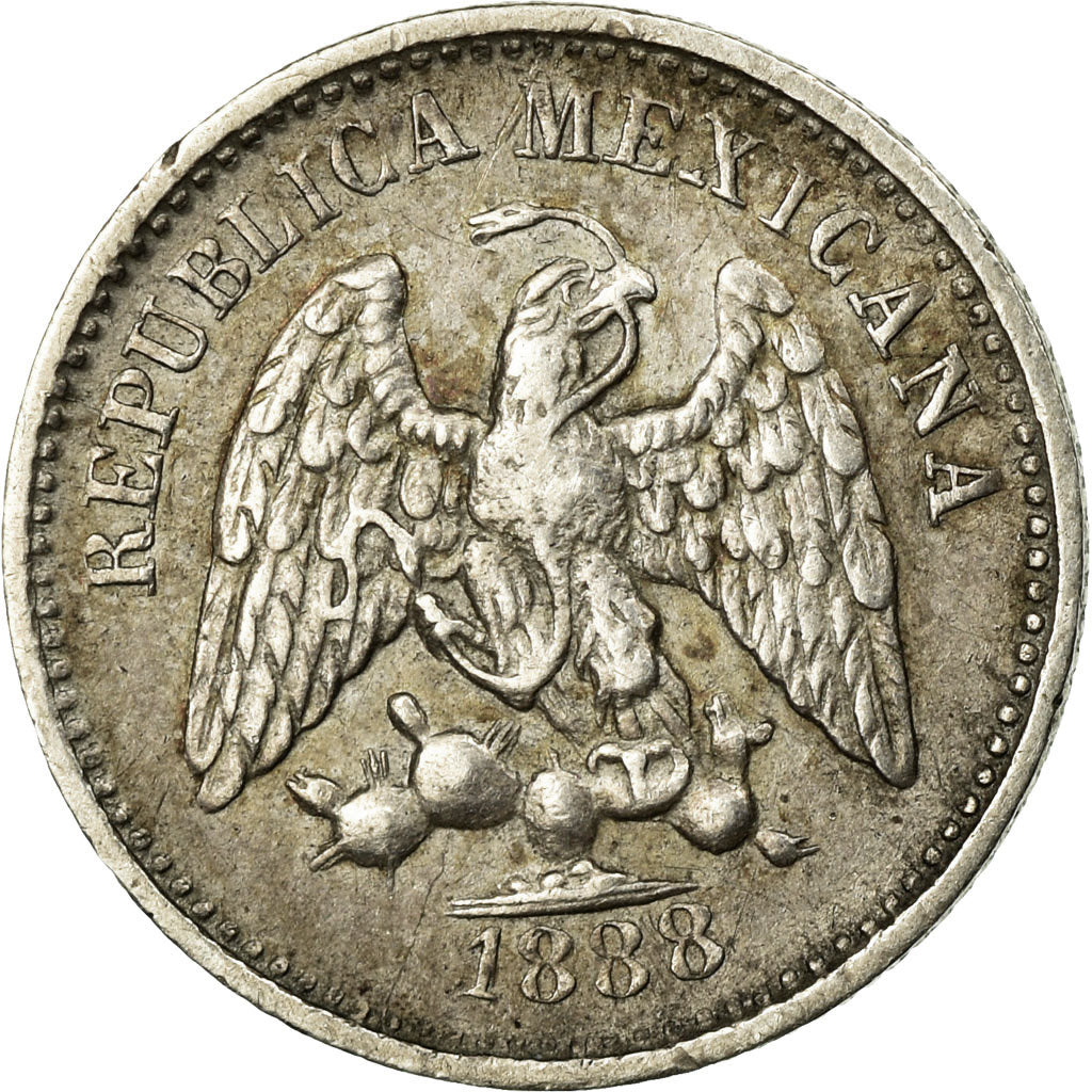 Moneda, México, 5 Centavos, 1888, Culiacan, MBC, Plata, KM:398.2