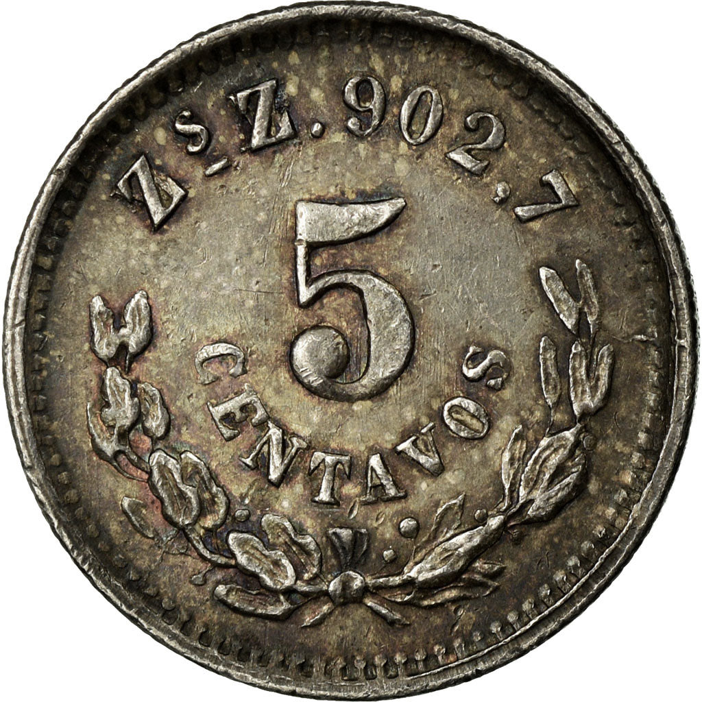 Moneda, México, 5 Centavos, 1890, Zacatecas, MBC, Plata, KM:398.10