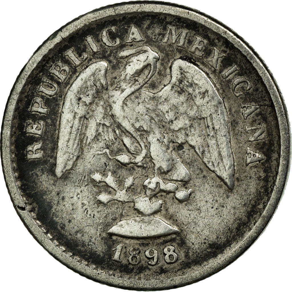 Moneda, México, 5 Centavos, 1898, Zacatecas, MBC, Plata, KM:400.3