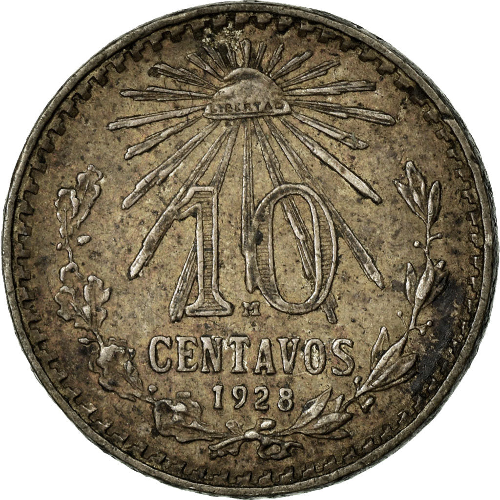Coin, Mexico, 10 Centavos, 1928, Mexico City, EF(40-45), Silver, KM:431
