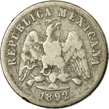 Moneda, México, 10 Centavos, 1892, Guadalajara, BC+, Plata, KM:403.4