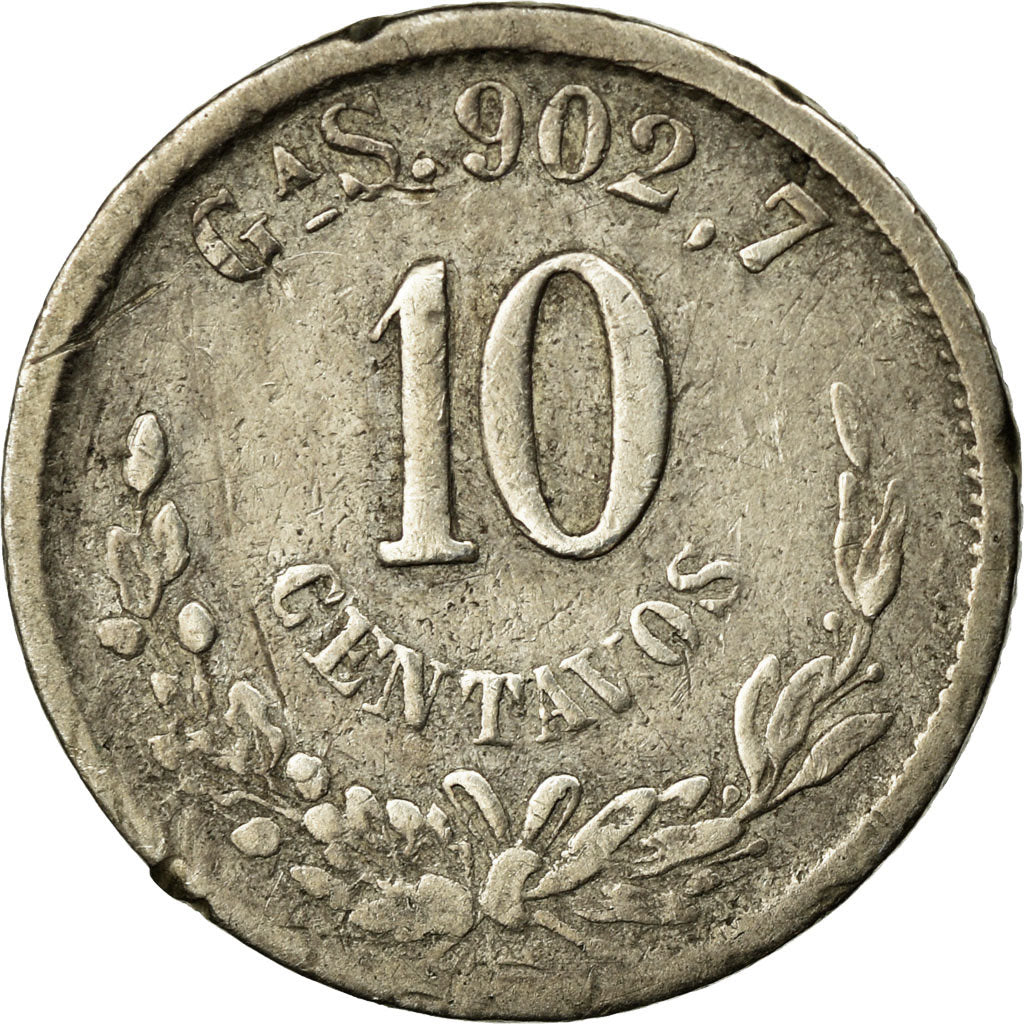 Moneda, México, 10 Centavos, 1892, Guadalajara, BC+, Plata, KM:403.4