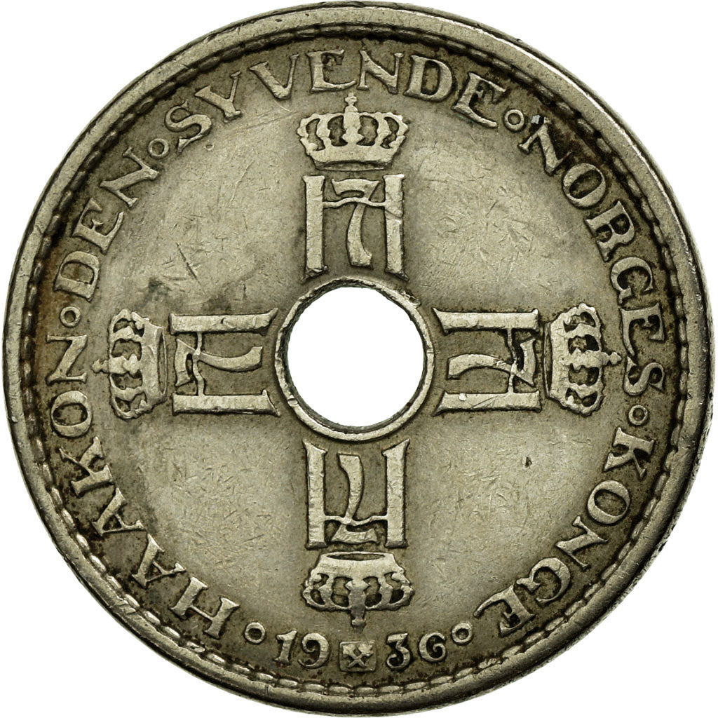 Coin, Norway, Haakon VII, Krone, 1936, EF(40-45), Copper-nickel, KM:385
