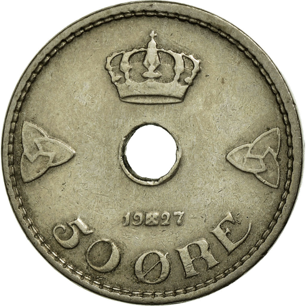 Coin, Norway, Haakon VII, 50 Öre, 1927, EF(40-45), Copper-nickel, KM:386