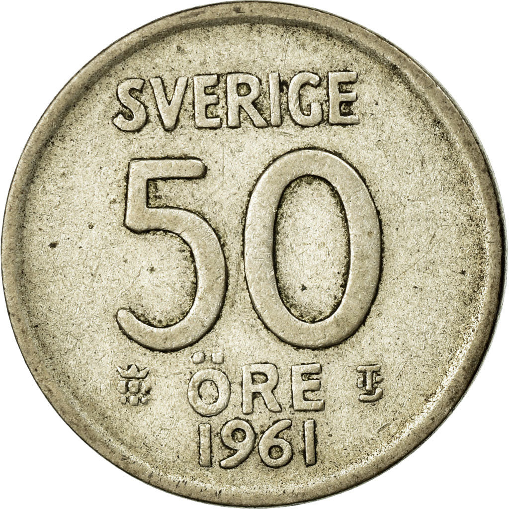 Coin, Sweden, Gustaf VI, 50 Öre, 1961, EF(40-45), Silver, KM:825