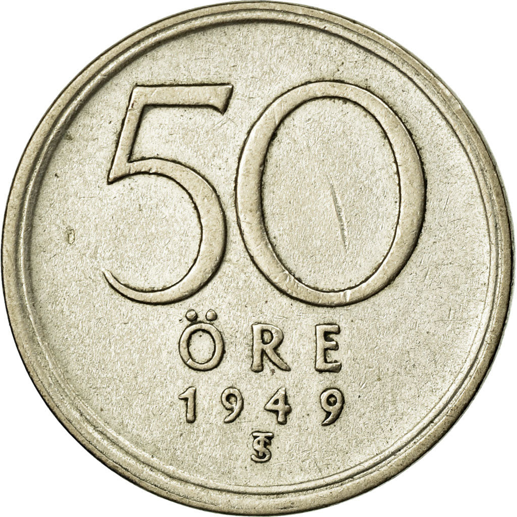 Coin, Sweden, Gustaf V, 50 Öre, 1949, EF(40-45), Silver, KM:817